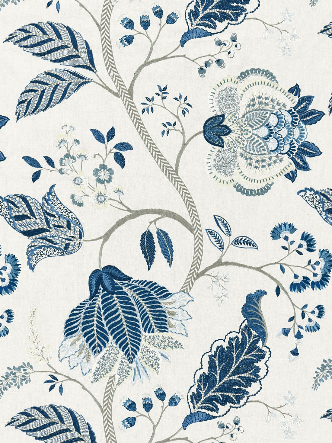 Palampore Embroidery fabric in porcelain color - pattern number SC 000227175 - by Scalamandre in the Scalamandre Fabrics Book 1 collection