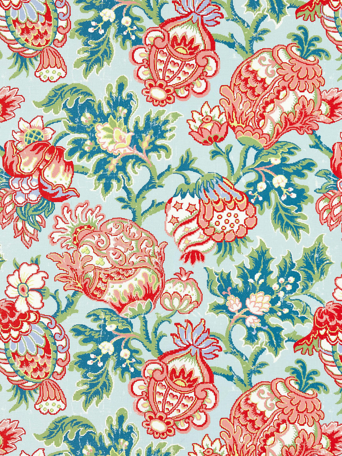 Canterbury Linen Print fabric in aquamarine color - pattern number SC 000316593 - by Scalamandre in the Scalamandre Fabrics Book 1 collection
