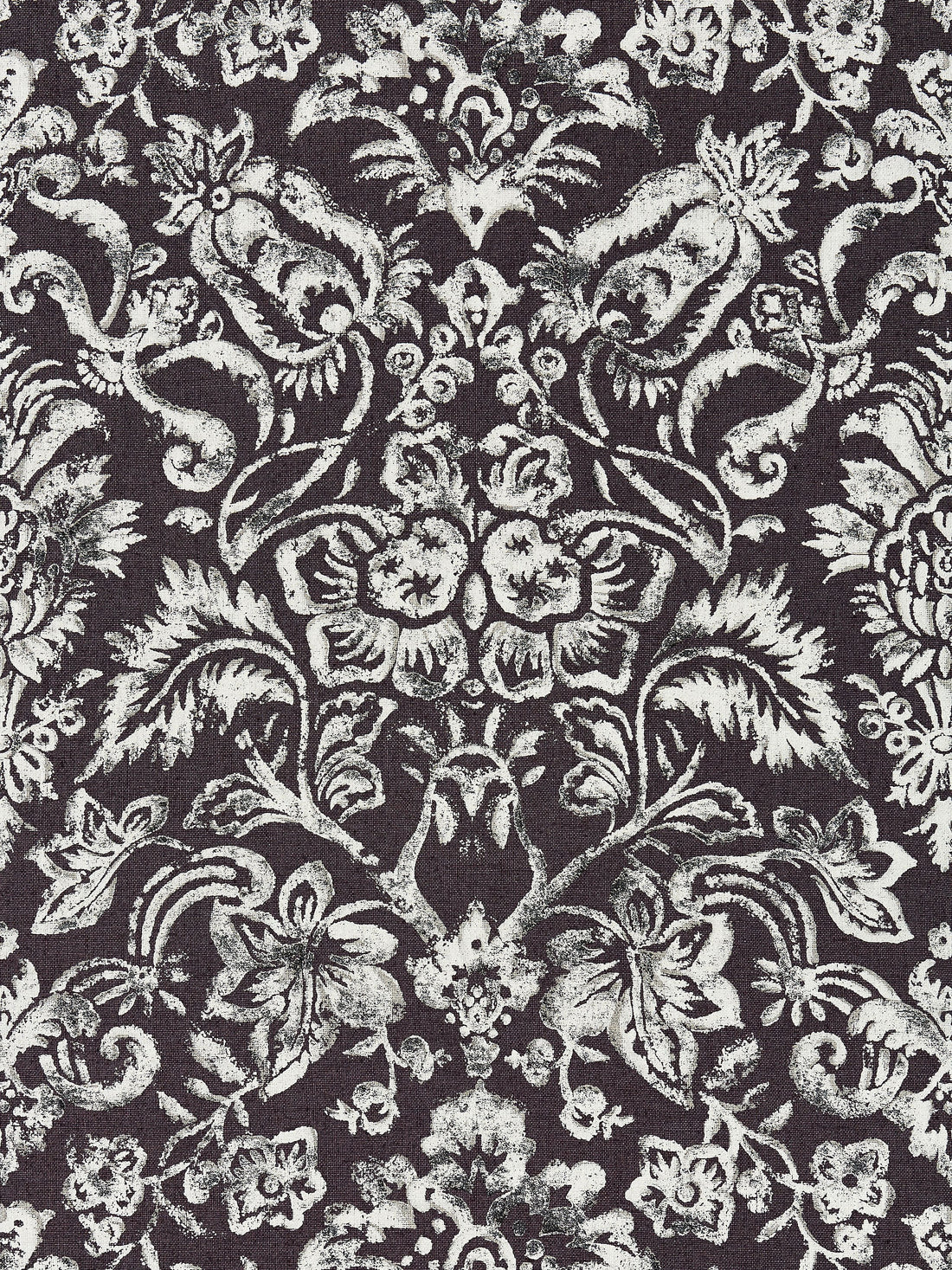 Mansfield Damask Print fabric in graphite and silver color - pattern number SC 000316598 - by Scalamandre in the Scalamandre Fabrics Book 1 collection