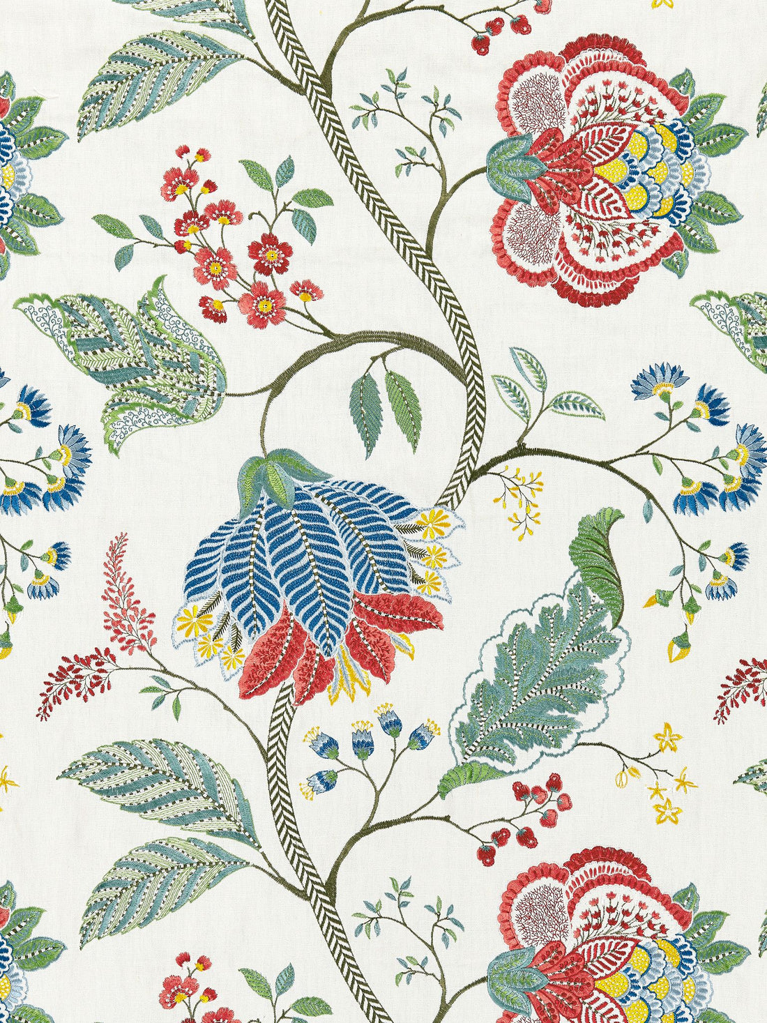 Palampore Embroidery fabric in bloom color - pattern number SC 000327175 - by Scalamandre in the Scalamandre Fabrics Book 1 collection
