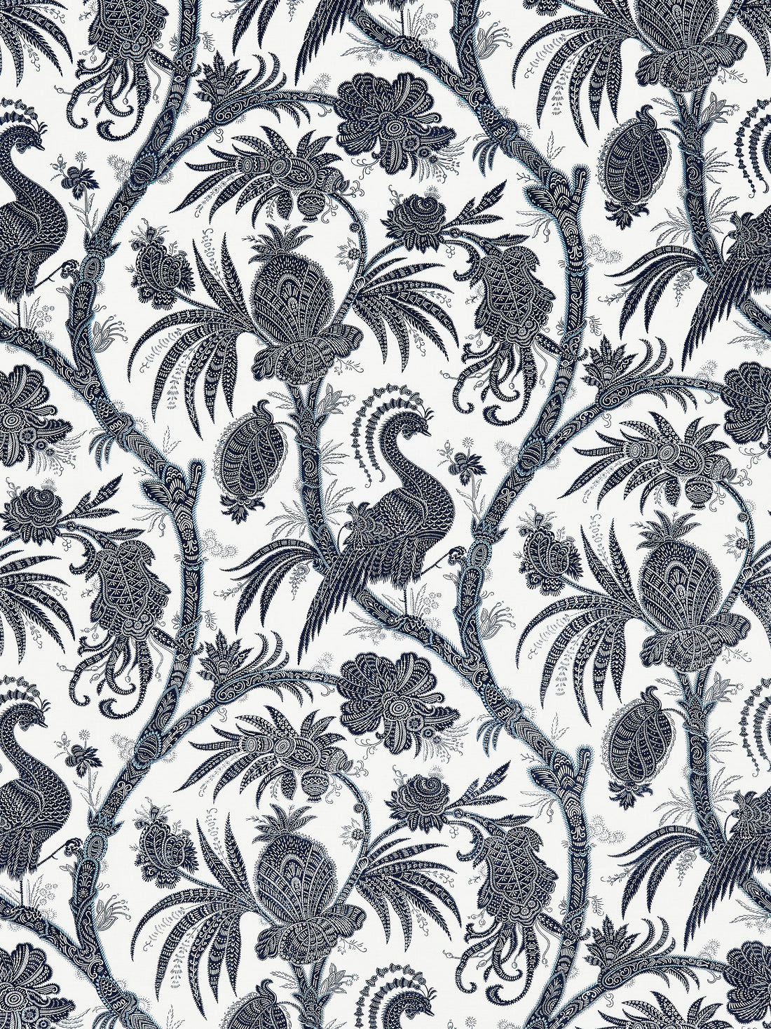 Balinese Peacock Linen Print fabric in indigo color - pattern number SC000516575 - by Scalamandre in the Scalamandre Fabrics Book 2 collection