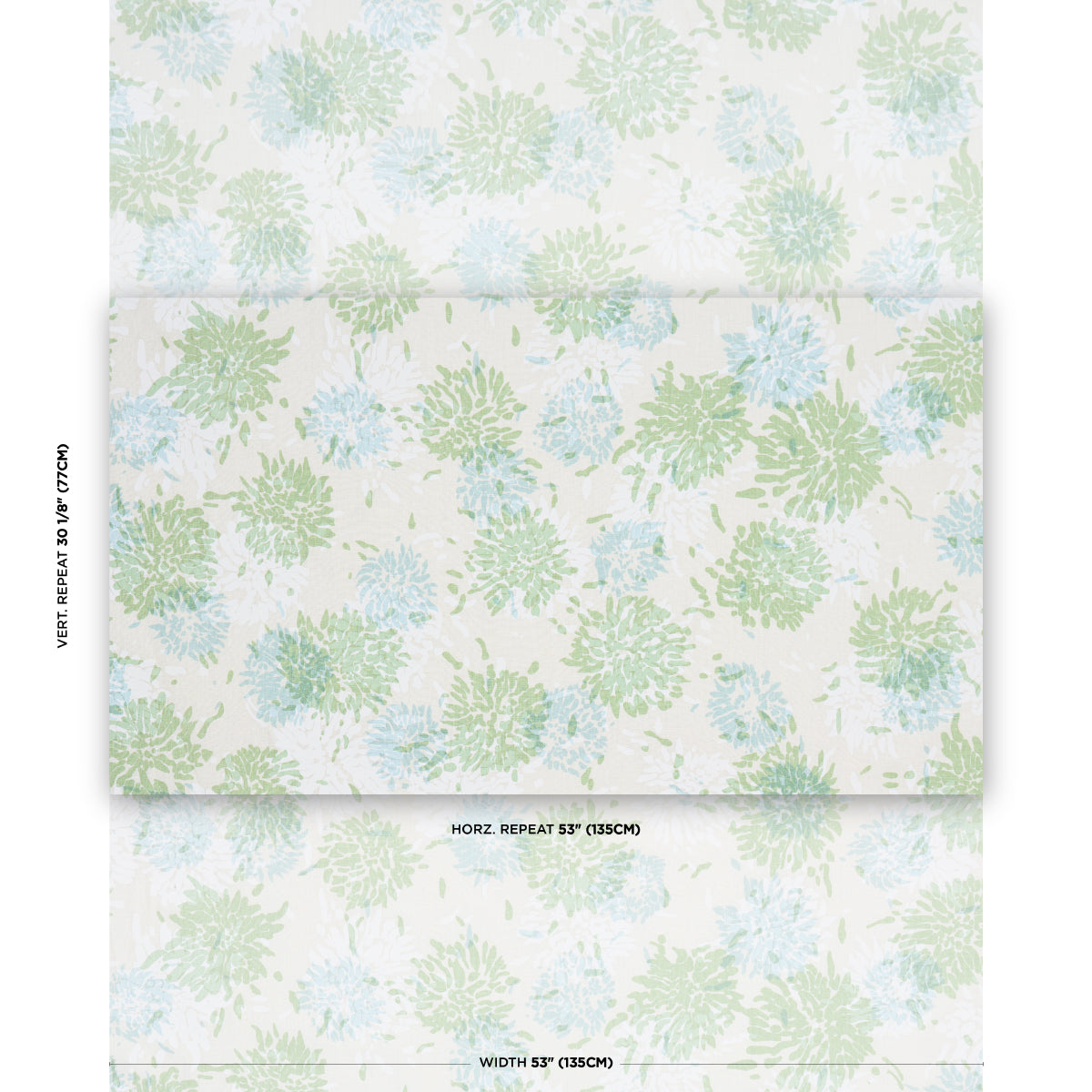 Chrysanthemum By Tillett fabric in green &amp; sky color - pattern number TL400012 - by Schumacher in the Tillett collection