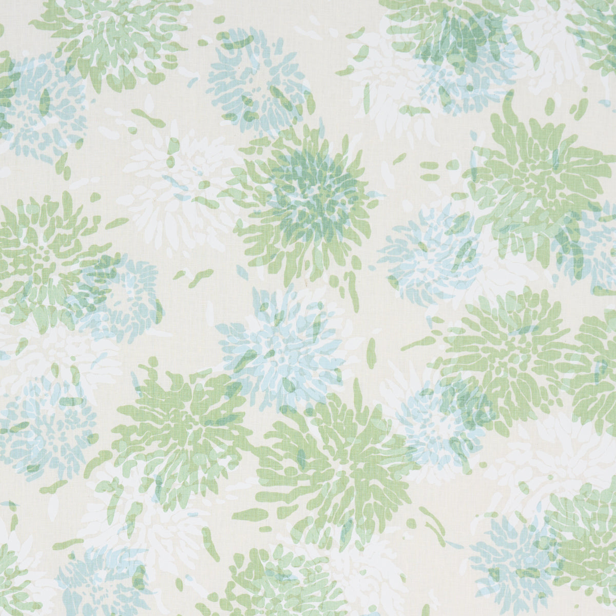 Chrysanthemum By Tillett fabric in green &amp; sky color - pattern number TL400012 - by Schumacher in the Tillett collection