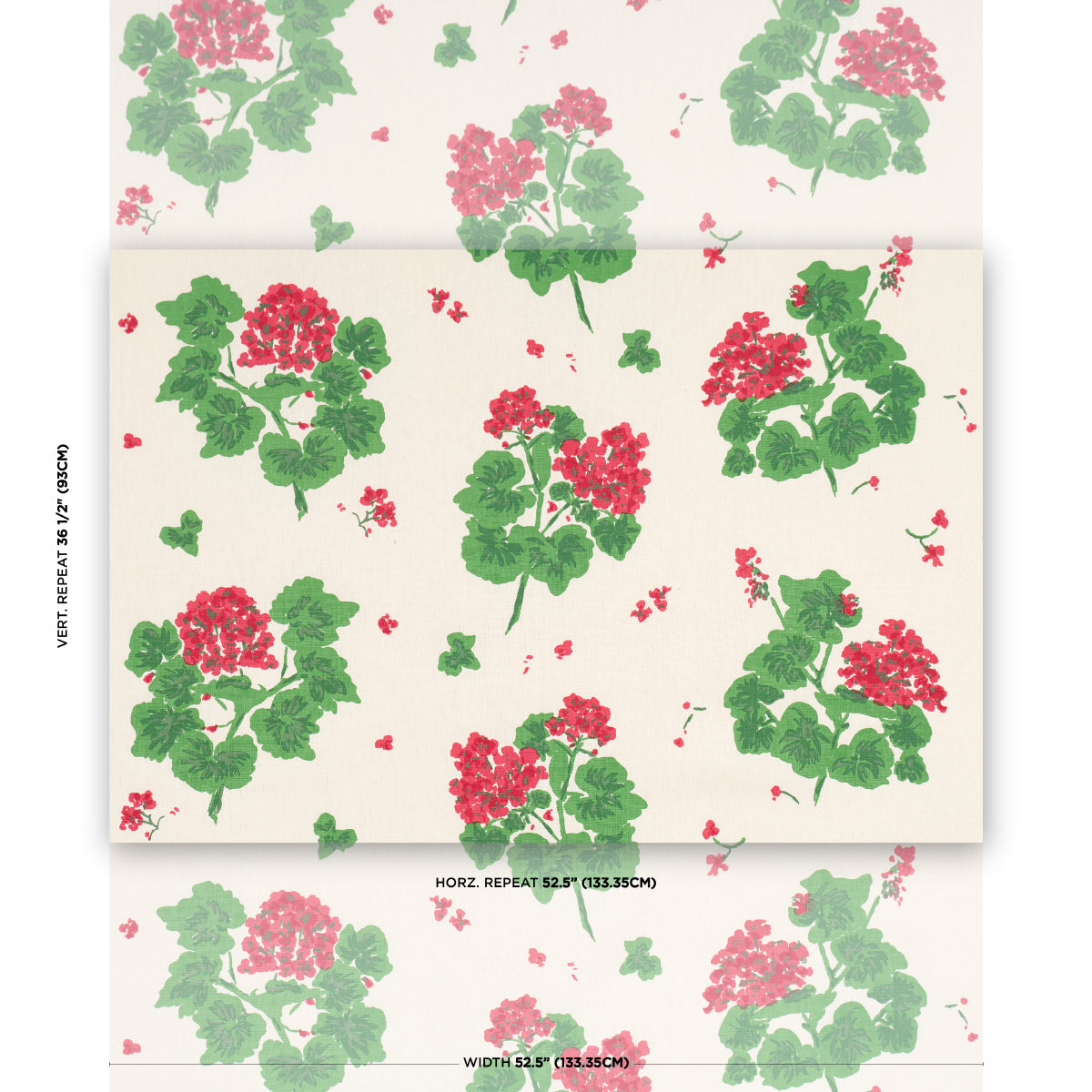 Geranium fabric in red on natural color - pattern number TL400021 - by Schumacher in the Tillett collection