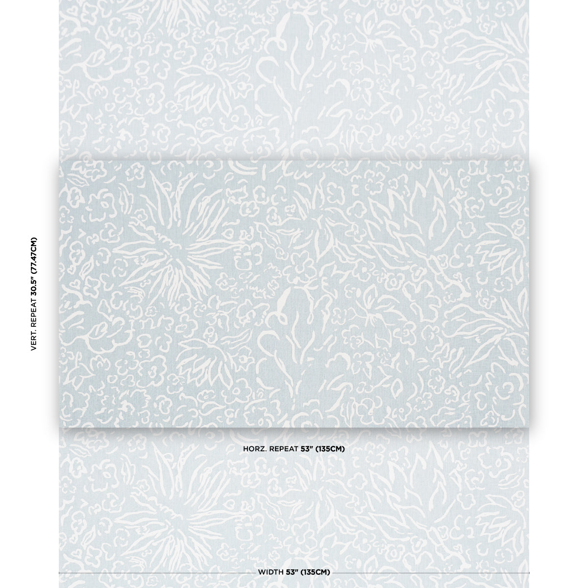 Matisse fabric in white on sky color - pattern number TL400052 - by Schumacher in the Tillett collection