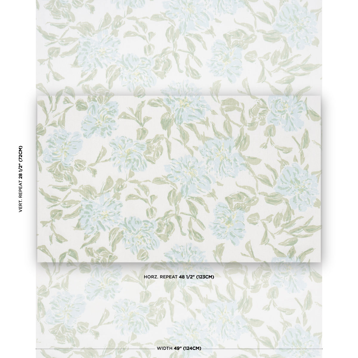 Peony fabric in green &amp; soft blue color - pattern number TL400070 - by Schumacher in the Tillett collection