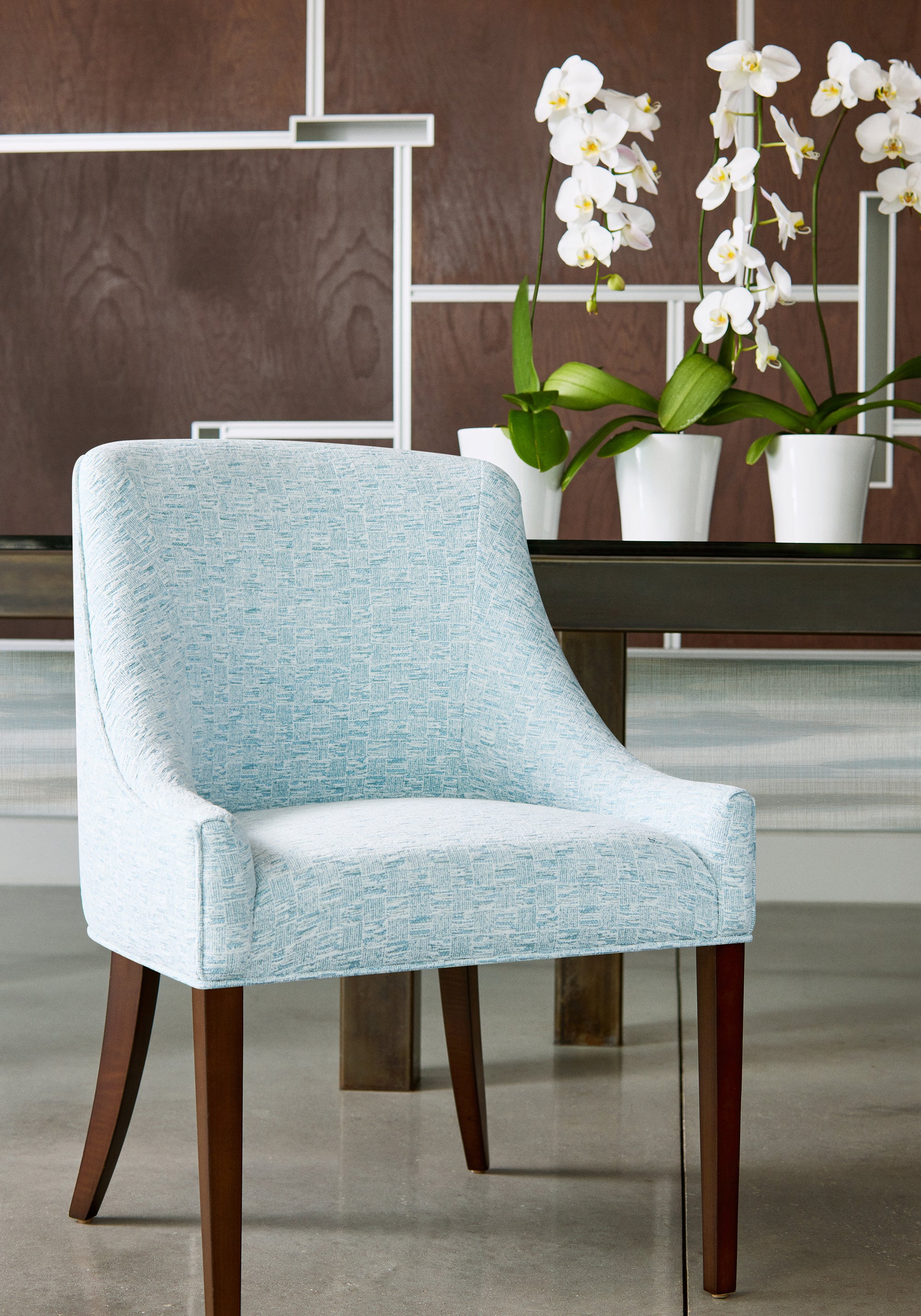 Dining chair in Cestino fabric in spa color - pattern number W8518 - by Thibaut in the Villa collection