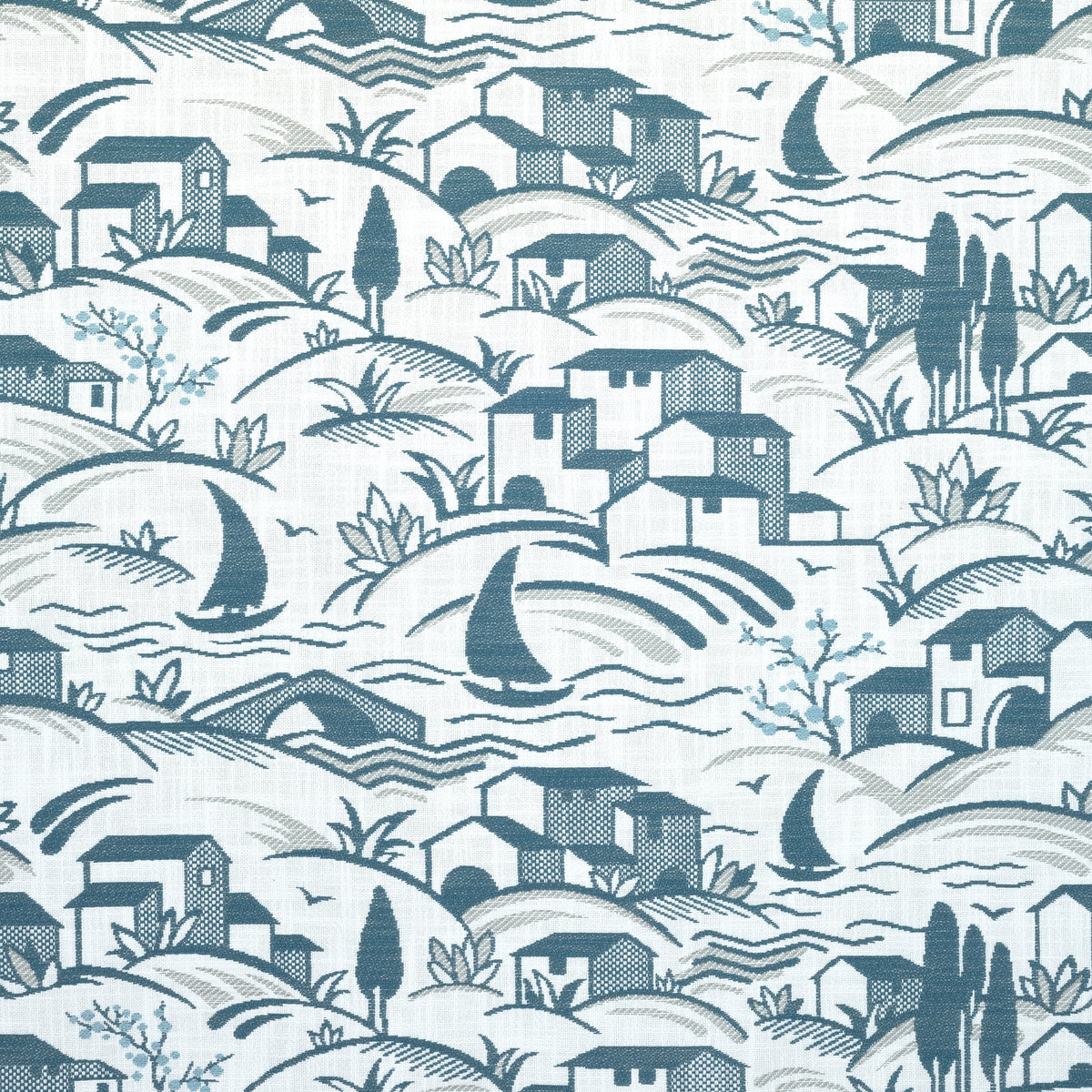 Landmark fabric in cadet and grey color - pattern number W73522 - by Thibaut in the Landmark collection