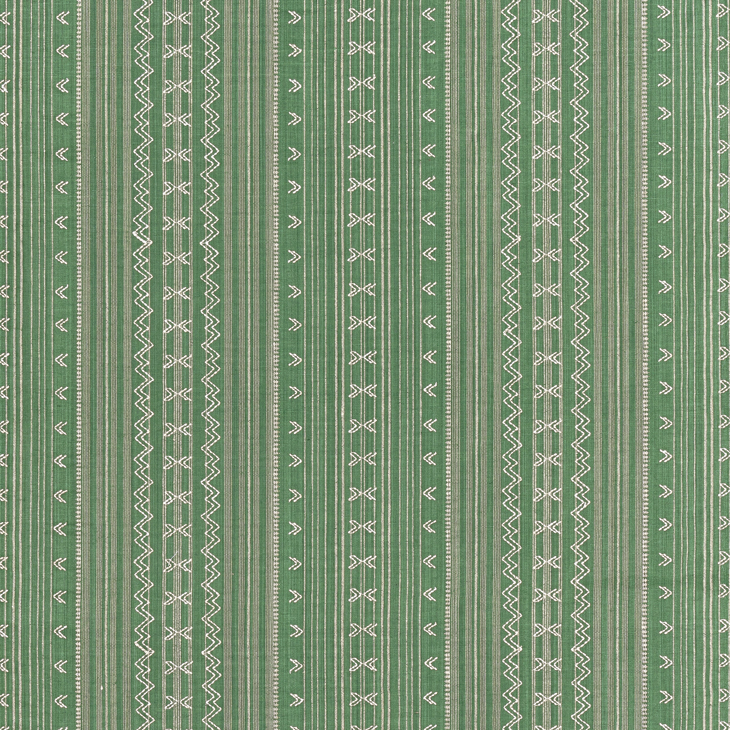 Charter Stripe Embroidery fabric in green color - pattern number W736458 - by Thibaut in the Indienne collection