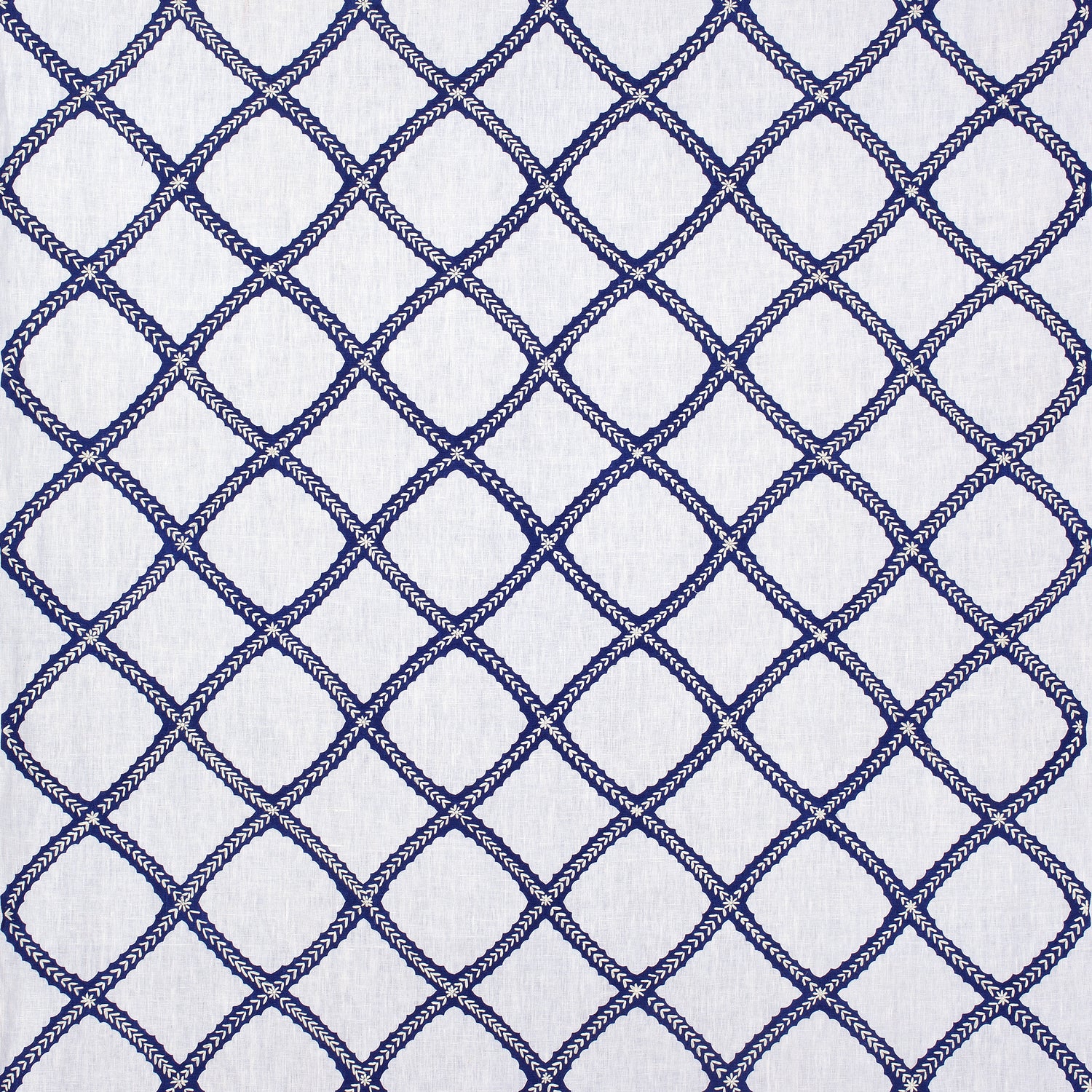 Majuli Embroidery fabric in navy on white color - pattern number W788706 - by Thibaut in the Trade Routes collection