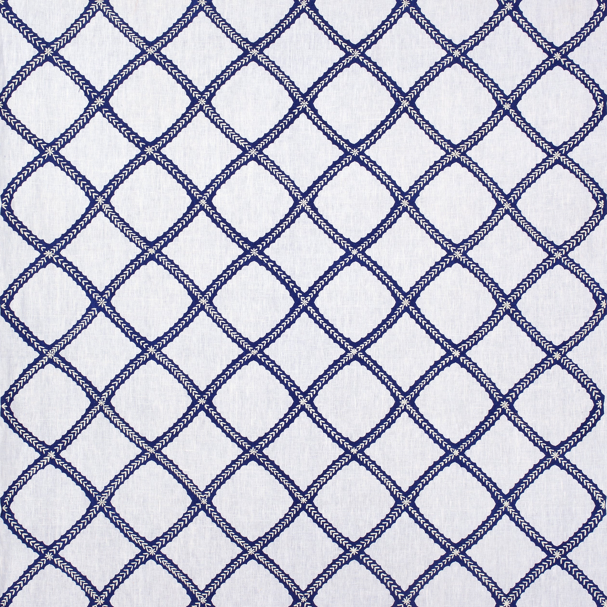 Majuli Embroidery fabric in navy on white color - pattern number W788706 - by Thibaut in the Trade Routes collection
