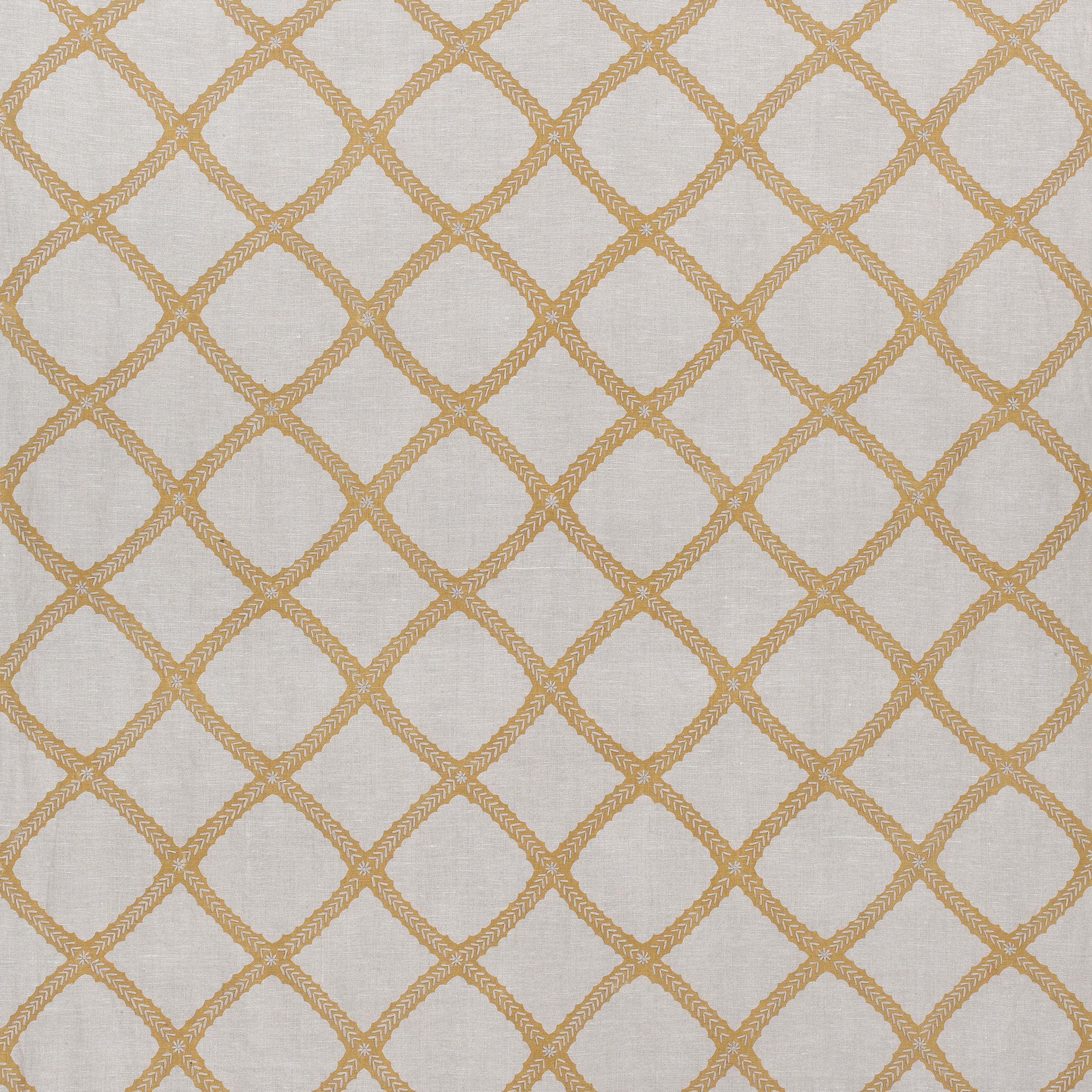 Majuli Embroidery fabric in gold on flax color - pattern number W788708 - by Thibaut in the Trade Routes collection