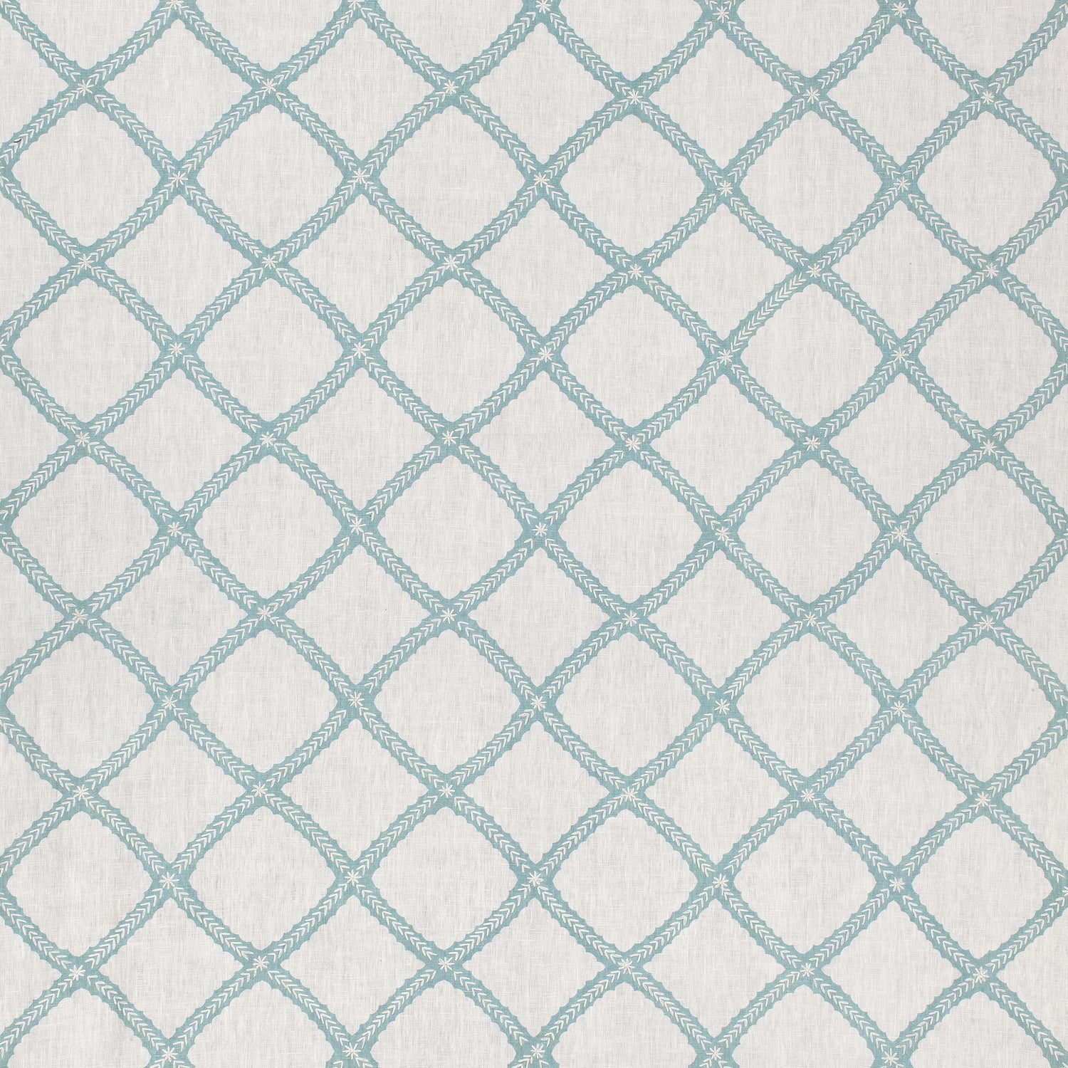 Majuli Embroidery fabric in aqua on ivory color - pattern number W788709 - by Thibaut in the Trade Routes collection