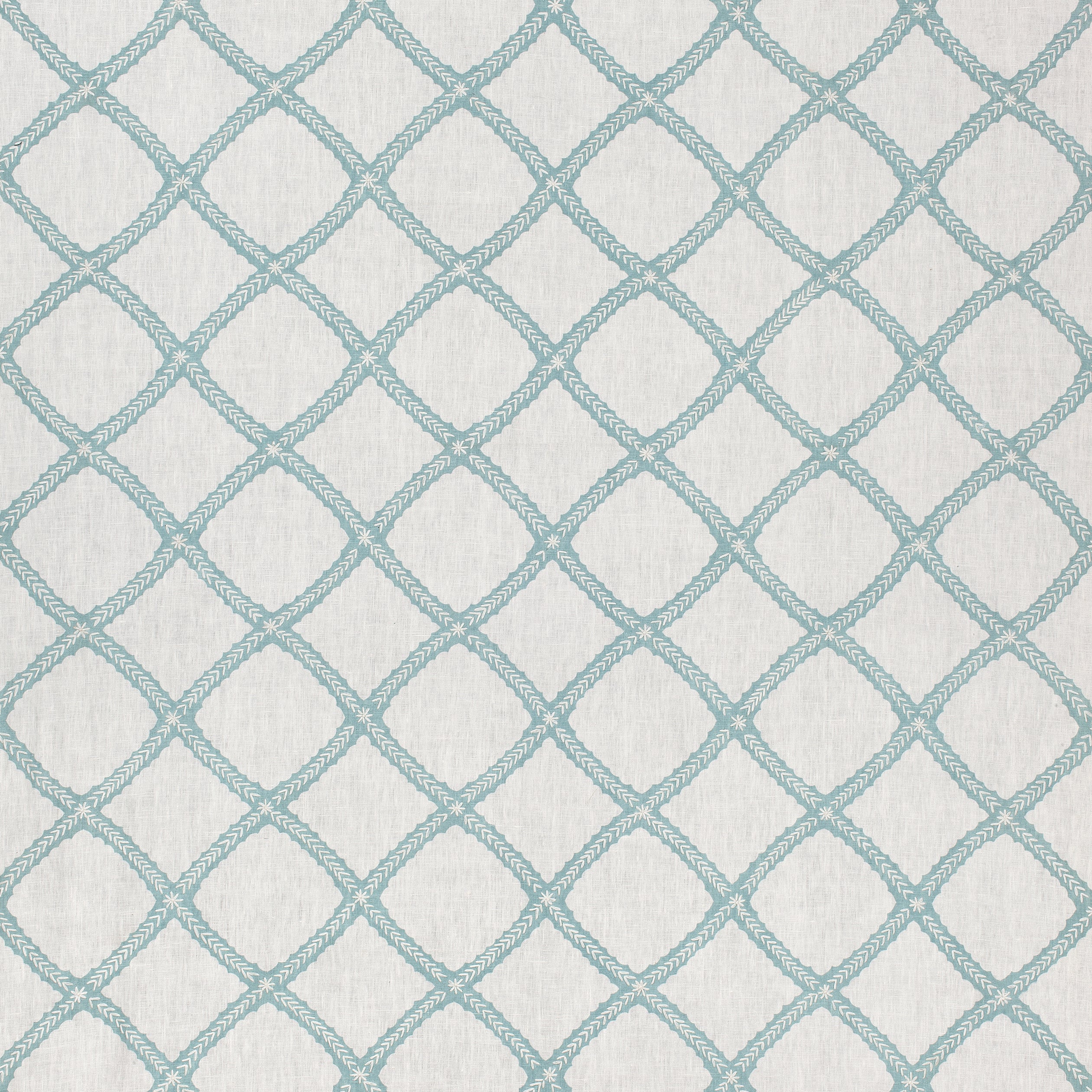Majuli Embroidery fabric in aqua on ivory color - pattern number W788709 - by Thibaut in the Trade Routes collection
