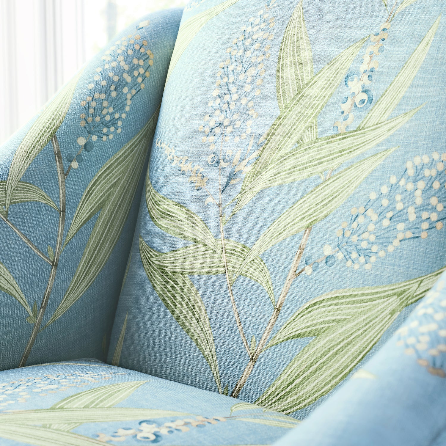 Detail of Winter Bud printed fabric in teal - pattern number AF23136 - by Anna French