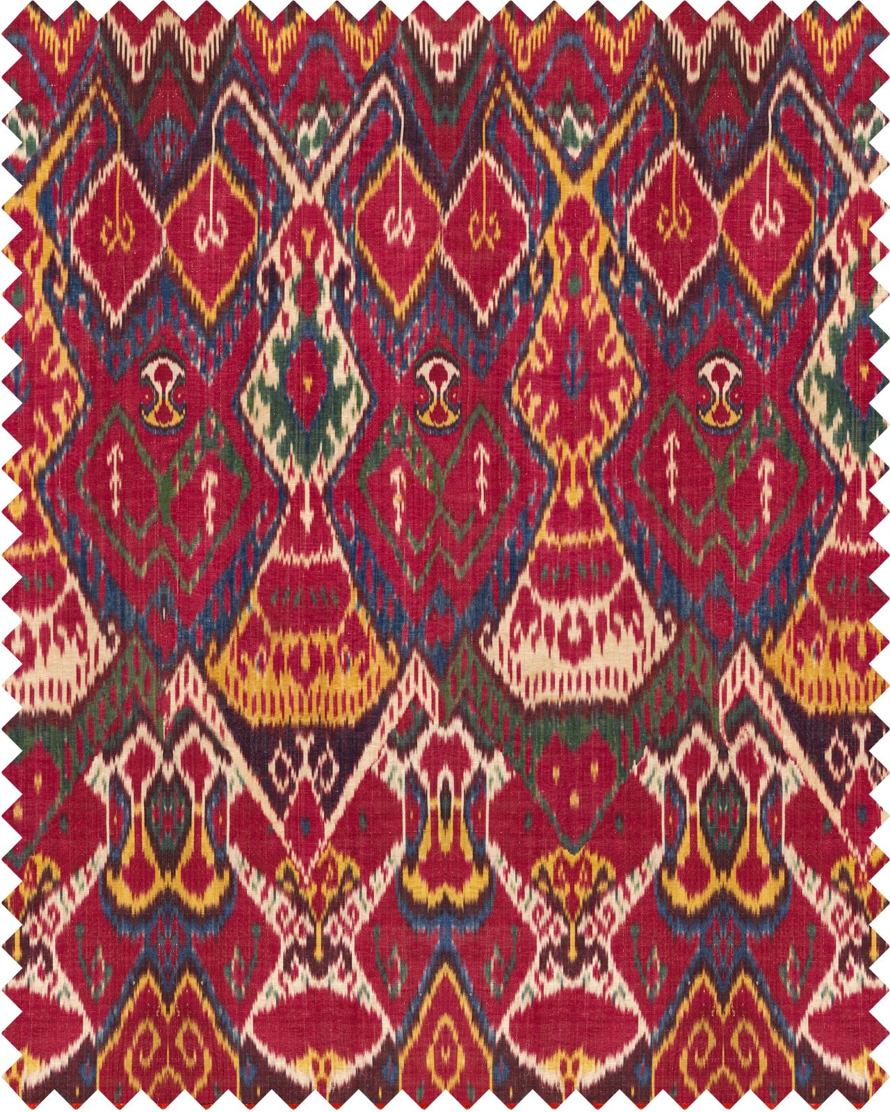 Uzbek Ikat fabric in red yellow blue brown color - pattern number FB00024 - by Mind The Gap in the Home of an Eccentric Man collection
