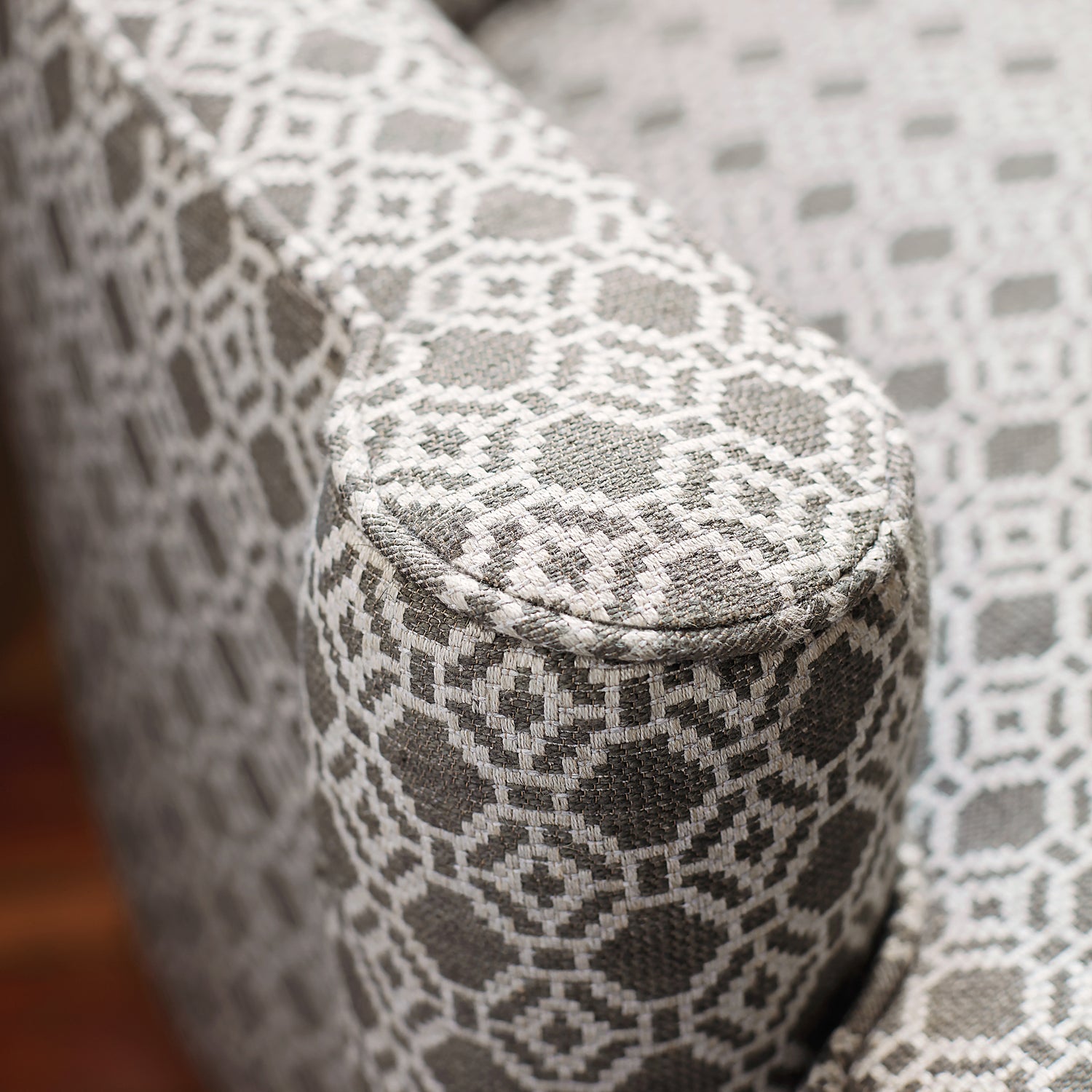 Detail of Emerson Chair in Amalfi woven fabric in Charcoal - pattern number AW73036 - by Anna French