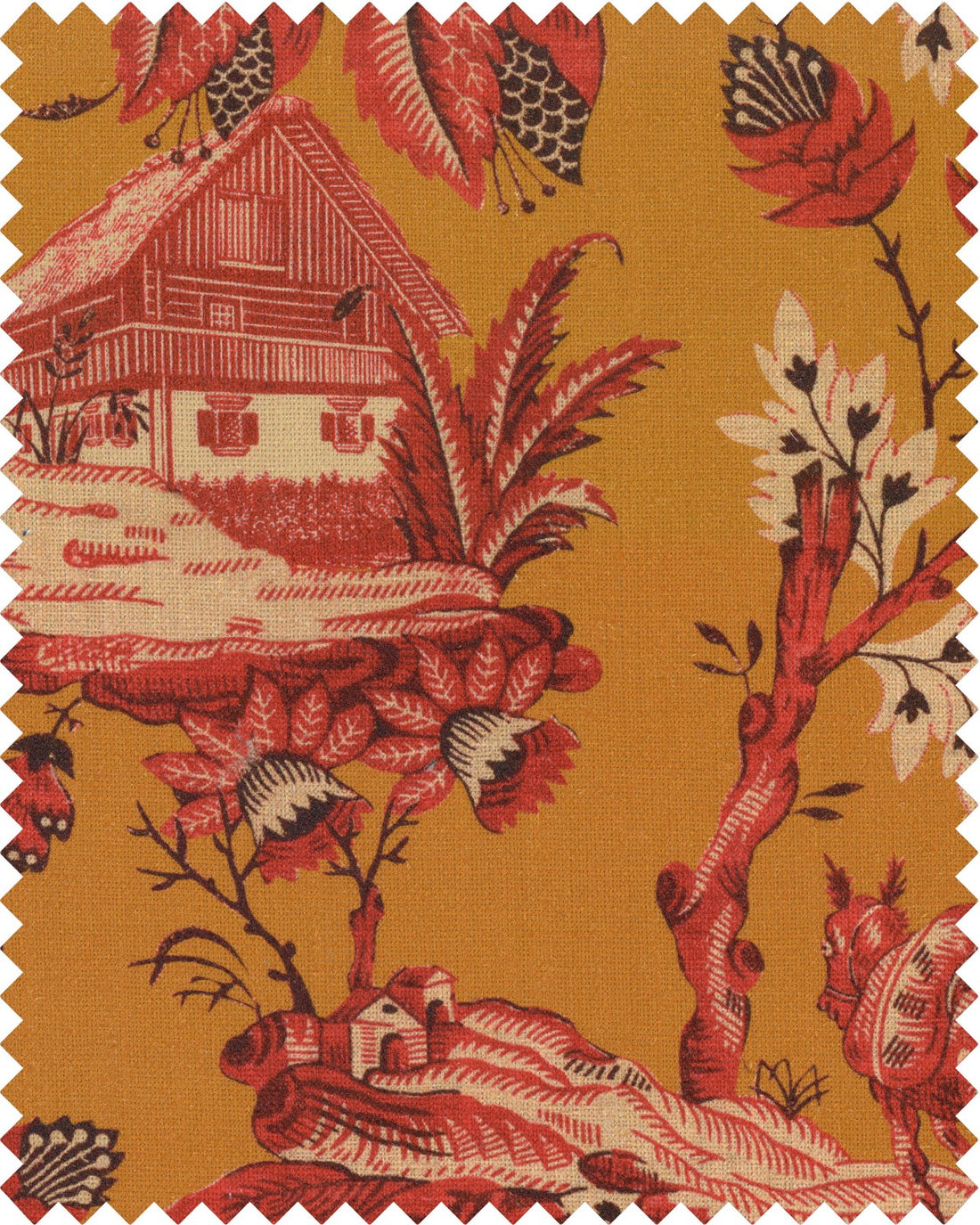 Namlos fabric in yellow ochre red taupe color - pattern number FB00101 - by Mind The Gap in the Tyrol Apres-ski Home Collection collection