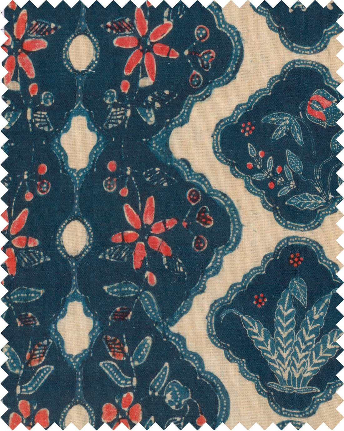 Phoenicia Batik fabric in indigo taupe red color - pattern number FB00064 - by Mind The Gap in the Sundance Villa collection
