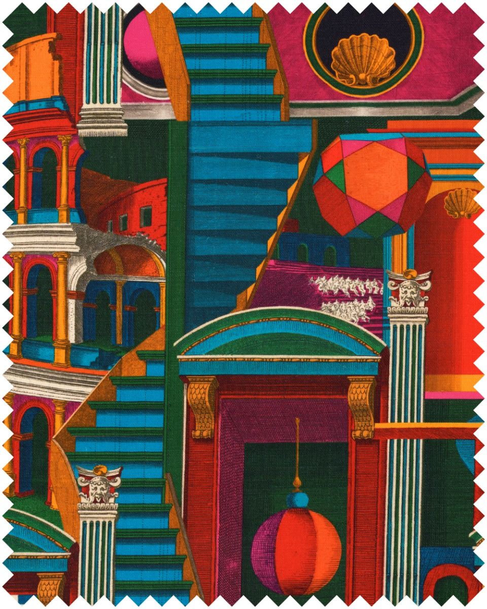 Piazza Degli Arlecchini Linen fabric in red blue color - pattern number FB00136 - by Mind The Gap in the La Dolce Vita collection