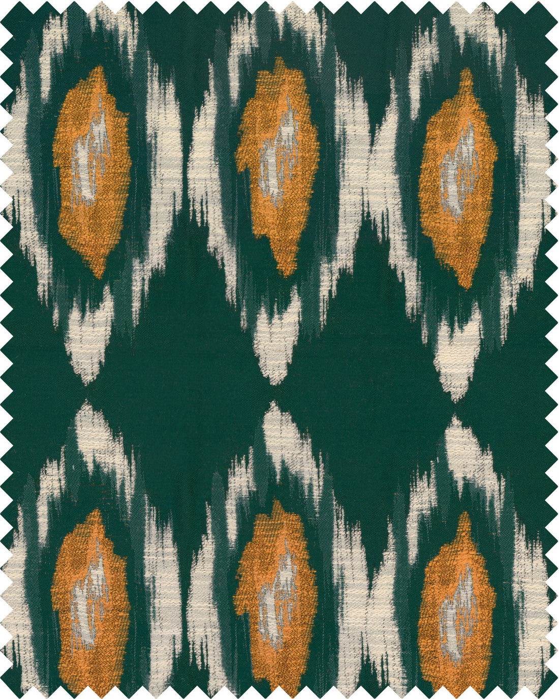 Pradesh Ikat fabric in green orange taupe color - pattern number FB00084 - by Mind The Gap in the Woodstock collection