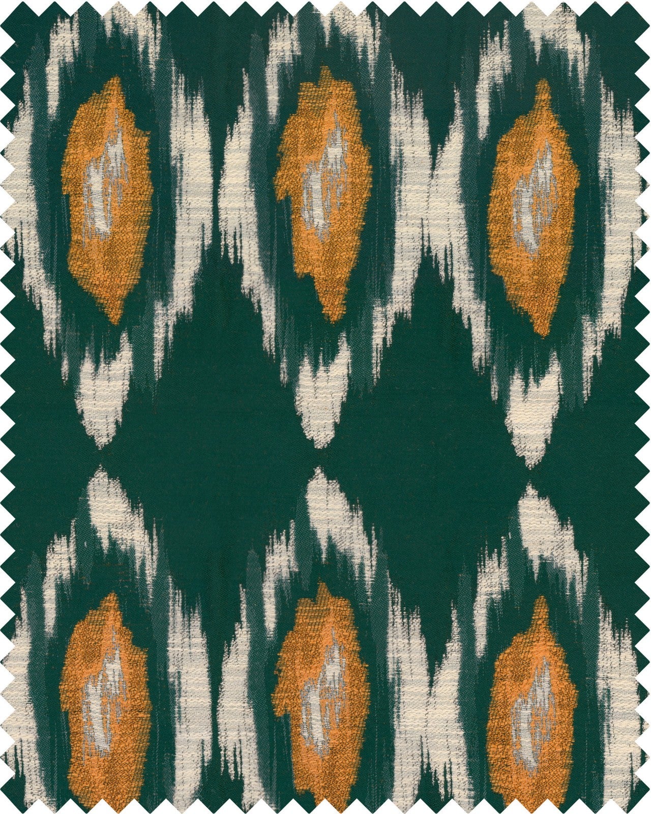 Pradesh Ikat fabric in green orange taupe color - pattern number FB00084 - by Mind The Gap in the Woodstock collection