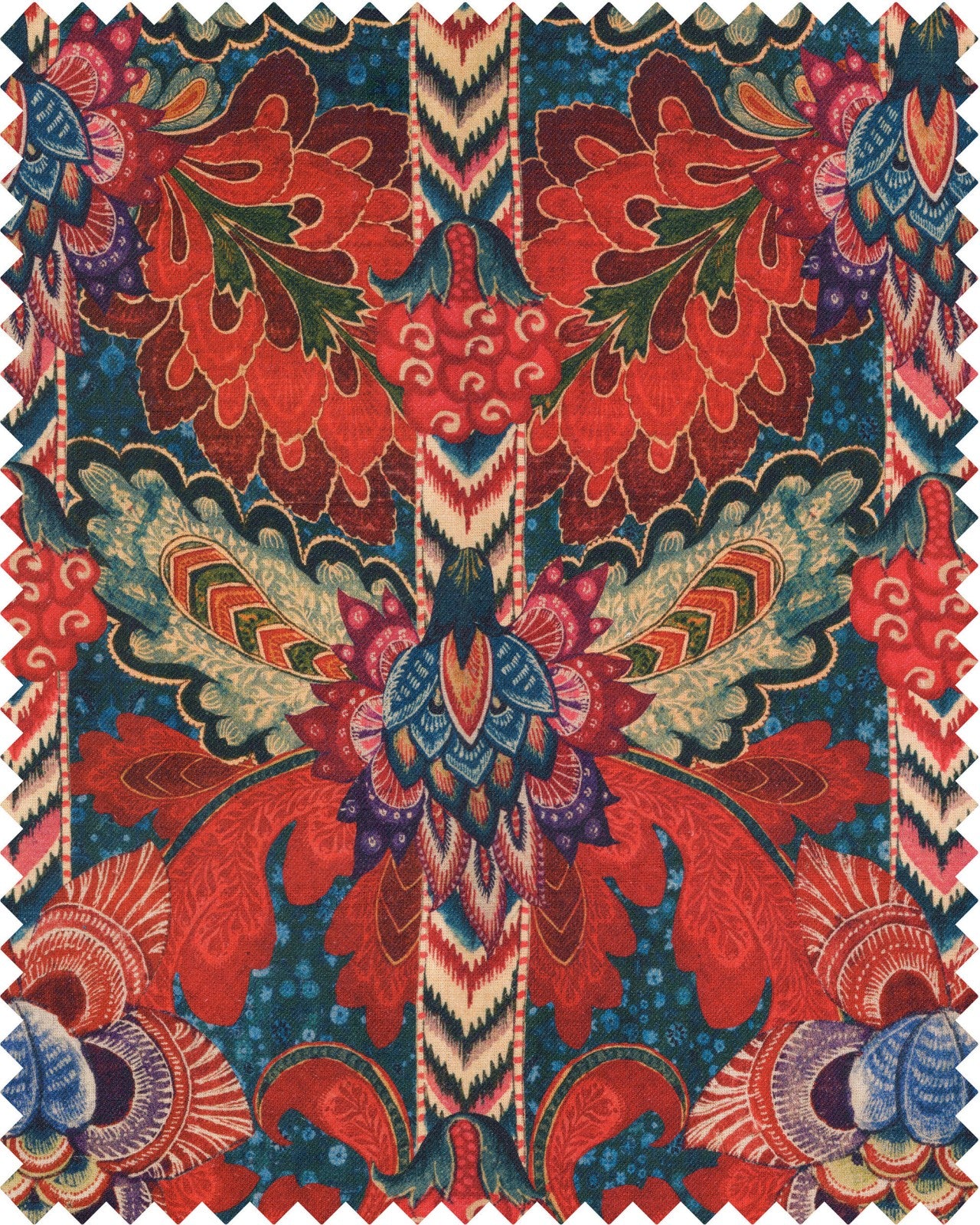 Psychedelia fabric in red blue green taupe color - pattern number FB00073 - by Mind The Gap in the Woodstock collection