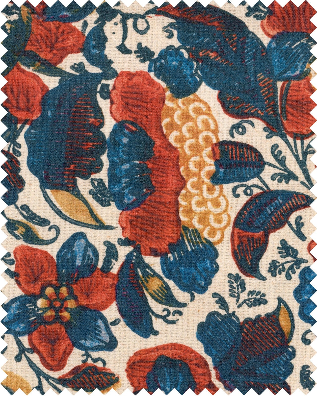 Remondini Floral fabric in blue red yellow taupe color - pattern number FB00075 - by Mind The Gap in the Woodstock collection