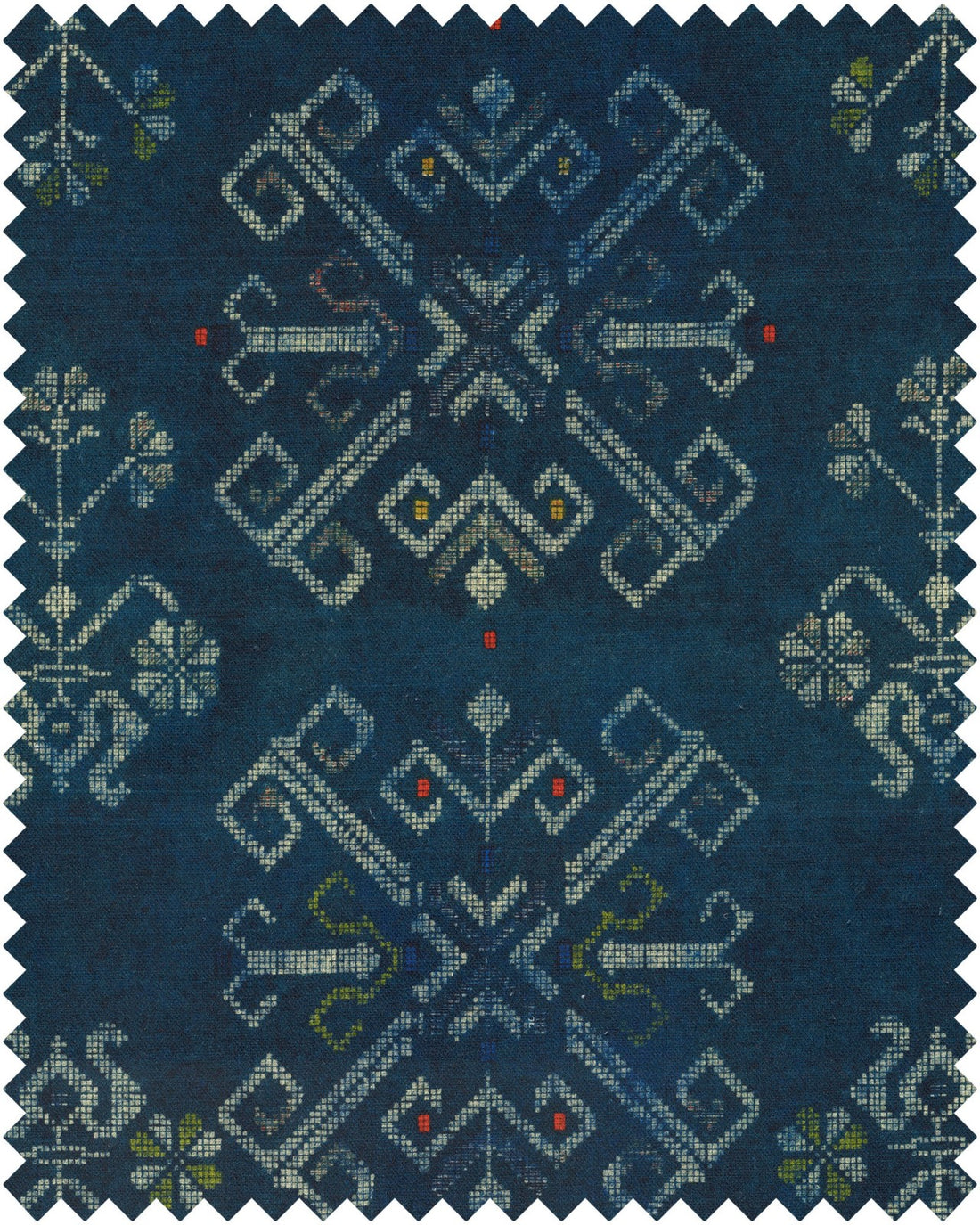 Roots fabric in blue taupe red color - pattern number FB00039 - by Mind The Gap in the Transylvanian Roots collection