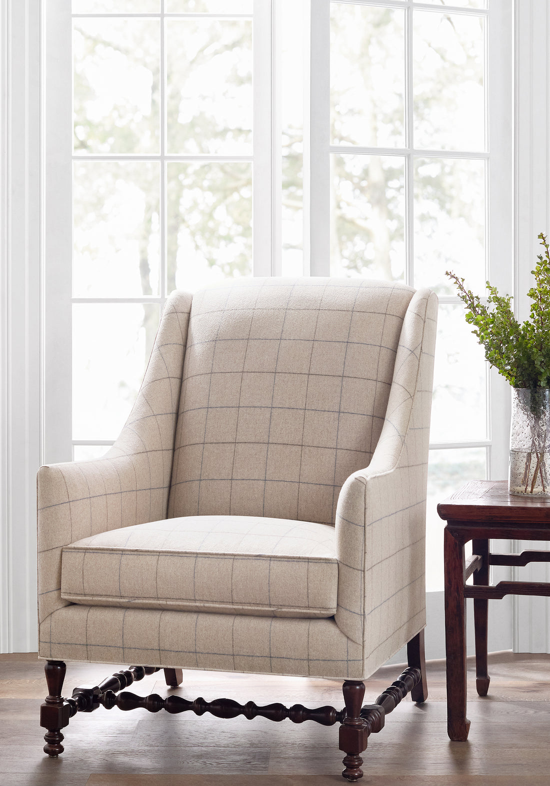 Salem Wing Chair in Ravello woven fabric in cinnamon color - pattern number W8100 - by Thibaut in the Sereno collection