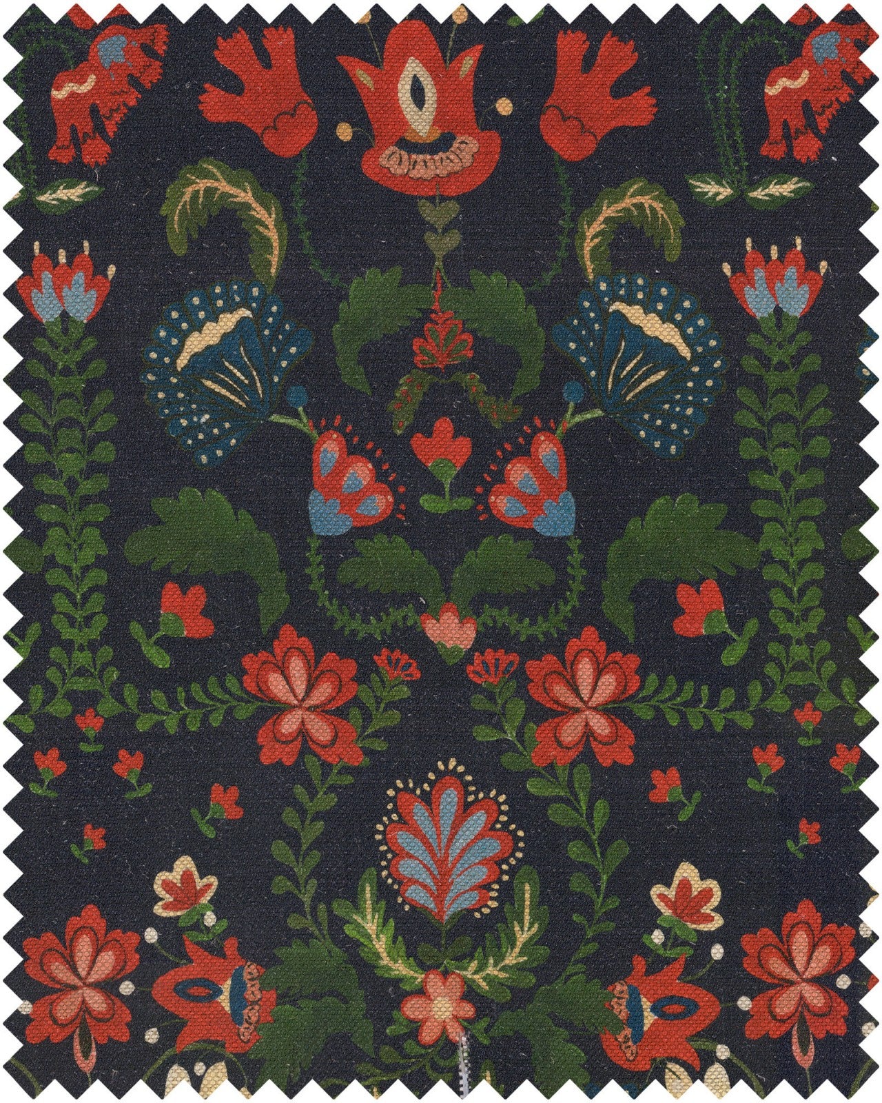 Zabola fabric in black red blue green color - pattern number FB00041 - by Mind The Gap in the Transylvanian Roots collection