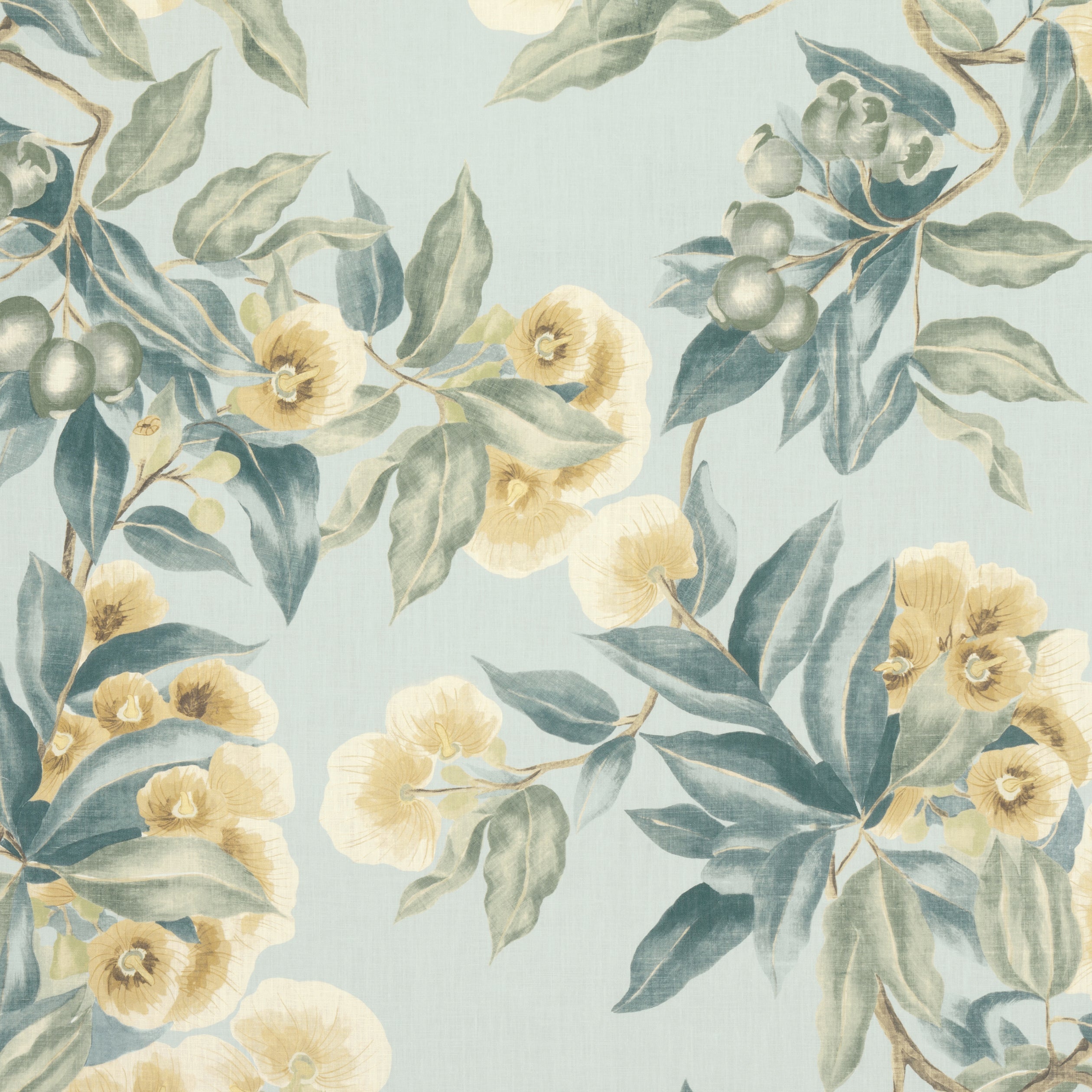 Camellia Garden fabric in Soft Gold color - pattern number AF24552 - by Anna French in the Devon collection