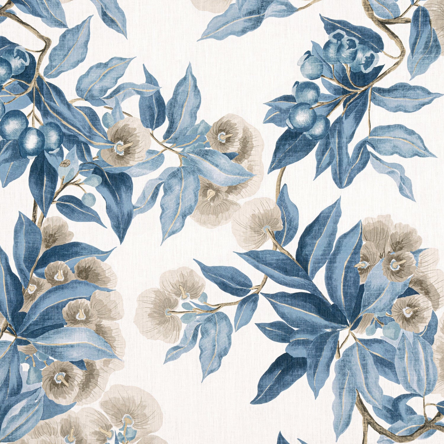 Camellia Garden fabric in Linen and Navy color - pattern number AF24553 - by Anna French in the Devon collection